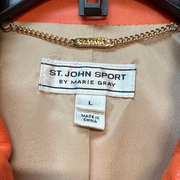 St. John Sport by Marie Gray Orange Lamb Leather Jacket with Gold Accents - Picture 3 of 12